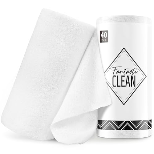 Fantasticlean Microfiber Cleaning Cloth Roll -40 Pack, Tear Away Microfiber Towels, 12" x 12", Reusable, Washable, Scratch Free, Ultra Absorbent Dishcloth for All-Around Cleaning Supplies (White)
