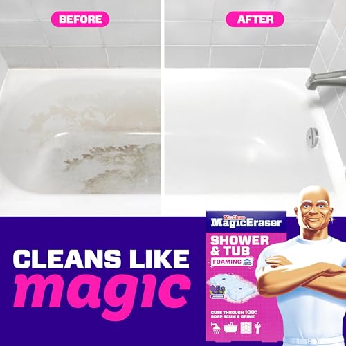 Mr. Clean Magic Eraser Sponge, Bathroom, Shower, Tub Cleaner, Soap Scum Remover, Bathroom Cleaning Supplies, Dawn Cleaning Power with Lavender Scent, Shower & Tub, 8ct