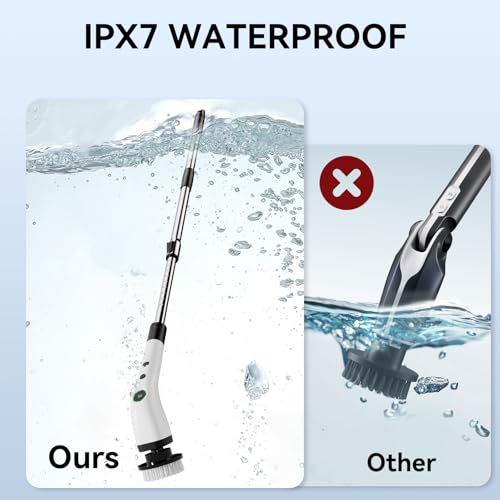 Swyprrix Electric Bathroom Cleaning Brush, Cordless Spin Scrubber Full Body Waterproof IPX7 with Adjustable Handle, 8 Replaceable Brush Heads for Bathtub/Kitchen/Window/Home -SD-CTB01