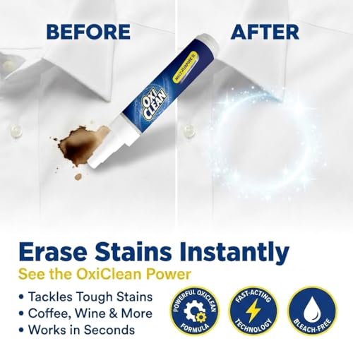 OxiClean On The Go Stain Remover Pen, 0.74 Fl Oz – Instant Travel Stain Cleaner for Clothes, Food, Wine, Coffee, Makeup, Portable & Easy Use