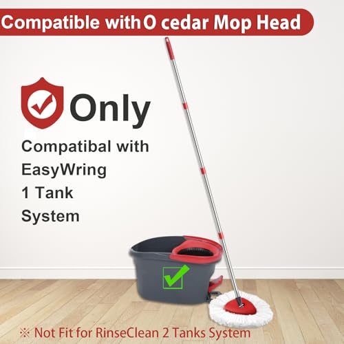 Hibaby 2 Spin Mop Head Replacement, 1 Base, 1 Mop Handle (30-58in) Combo Mops Set Compatible with OCedar EasyWring RinseClean Microfiber Mops (White (1-Tank System))