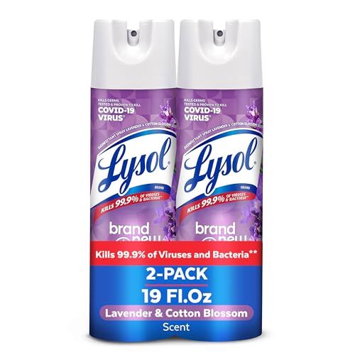 Lysol Disinfectant Spray, Household Cleaning Supplies, Disinfecting Multi-Purpose Room Spray, Antibacterial Sanitizer, Deodorizer, Kills Hantavirus, Lavender & Cotton Blossom, 19 Fl Oz (Pack of 2)