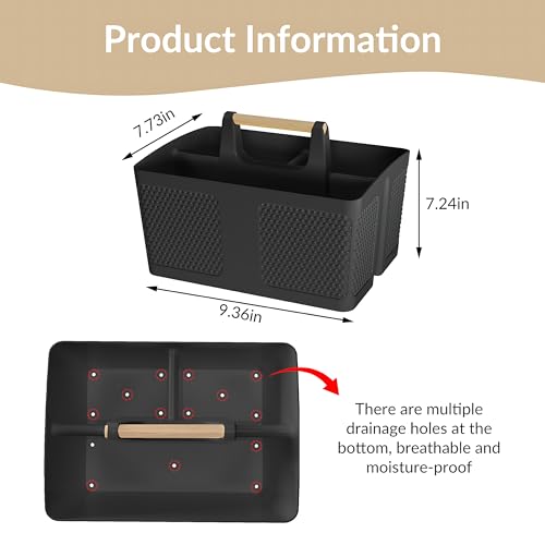 Xuhdukc Shower Caddy Portable and Cleaning Caddy Organizer for Bathroom, Kitchen, Toiletries Storage ，Caddy organizer with handle, Rust-Resistant, Durable Material (Black, 9.36" L×7.73" W×7.24" H)
