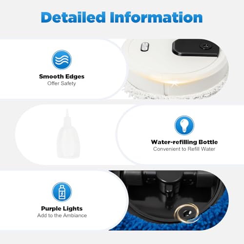 Automatic Mopping Robot for Hard Floors – Spray & Scrub Floor Cleaner with 60min Runtime – USB Rechargeable, 360° Wipe, Wet/Dry Pads – Cleans Wood, Tile, Marble – White
