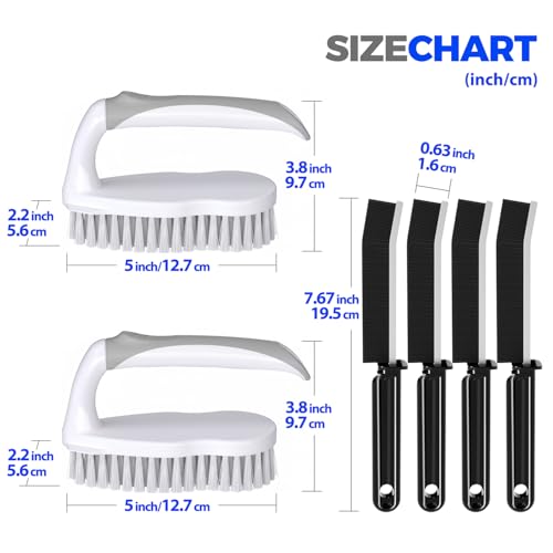 Scrub Brush - 6 Pack, Scrub Brushes for Cleaning, Heavy-Duty Scrub Brush, Stiff Bristles Cleaning Brush, for Kitchen, Bathtub, Floor and Wall Surfaces, Grey