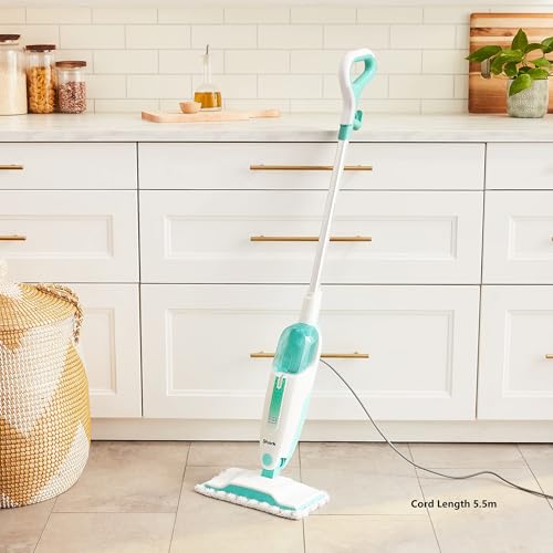 Shark Steam Mop with 2 Machine Washable Dirt Grip Pads, Removable Water Tank, Lightweight, Steam Cleaner for sealed Hard Floors, Marble, Stone, Hardwood, Tile, Laminate, White/Seafoam, S1000