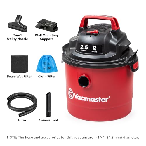 Vacmaster 2.5-Gallon* 2 Peak HP Wall Mountable Wet/Dry Vacuum – VOM205P 1101