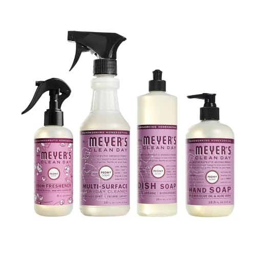 Mrs. MEYER'S Variety, 1 Room Freshener, 8 OZ, 1 Liquid Dish Soap, 16 OZ, 1 Liquid Hand Soap,12.5 OZ, 1 Multi-Surface Cleaner 16 OZ, 1 CT (Peony)