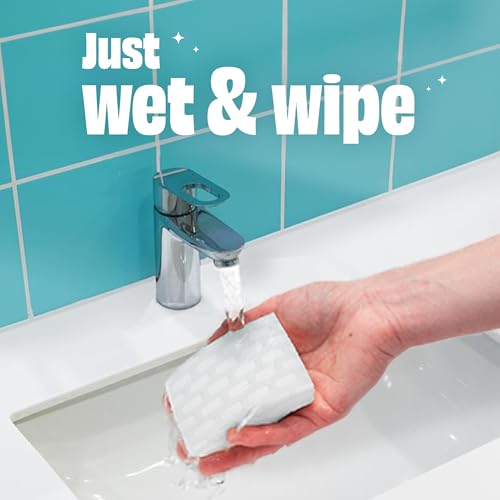 Scrubbing Bubbles Easy Clean Quick Eraser, Multipurpose Durable Bathroom Cleaner Sponge for Shower and Tub Tiles, Sinks, Faucets, Counters, Toilets, Glass Doors & More, 8 Pack Case (32 Erasers Total)