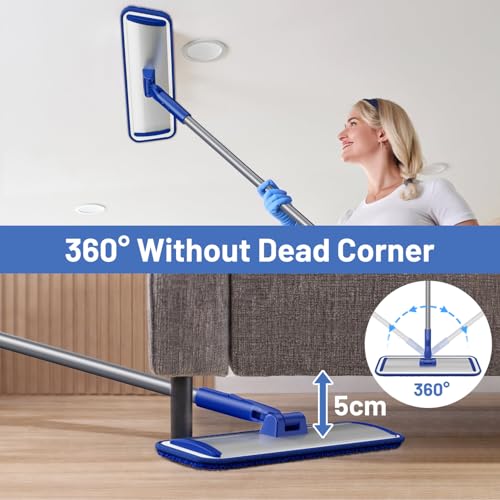 Microfiber Floor Mop for Hardwood Floors: 55" Adjustable Professional Flat Mop with 4 Washable Pads Stainless Steel Handle for Wet Dry Laminate Tile Vinyl Floor & Wall Cleaning
