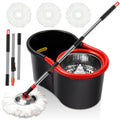 Spin Mop and Bucket with Wringer Set, 360° Spinning Mop Bucket System with 3 Microfiber Mop Replacement Heads and 51" Stainless Steel Adjustable Handle for Floor Cleaning (15QT)