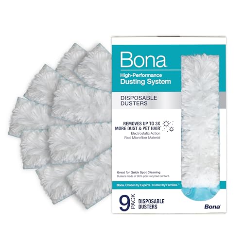 Bona Disposable Duster Refills - 9 Pack - High Performance Dusting System - Microfiber Dusters Remove Dust and Pet Hair for Quick Spot Cleaning