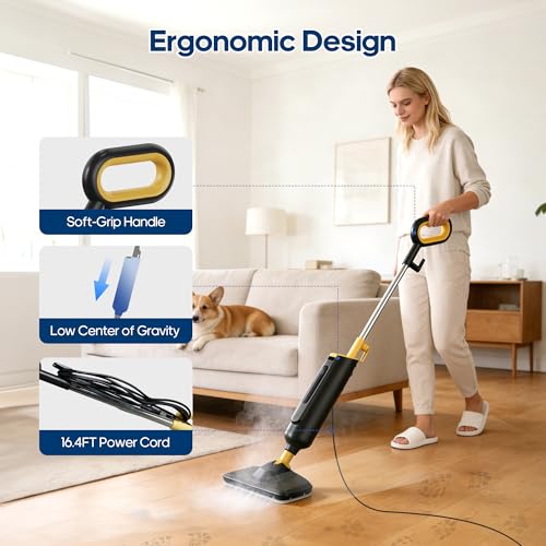 NEWBULIG Steam Mop for Hardwood/Tile/Carpet, Lightweight Steamer Cleaner for Floor Cleaning with 330ML Water Tank, Heats Up in 30 Seconds，16.4 FT Cord and 2 Washable Pads
