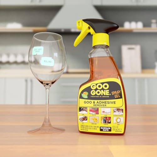 Goo Gone Spray Adhesive Remover Gel 12 Oz with Scraper, Removes Glue, Stickers, Tape Residue, Grease, Gum & Wax, Adhesive Spray with Citrus Cleaning Power for Hard Surfaces, Carpets & Fabrics