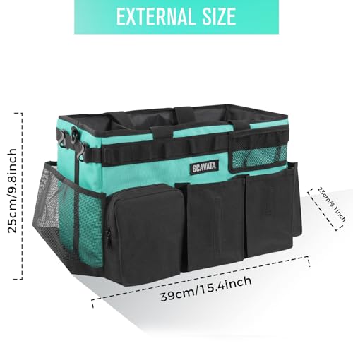 SCAVATA Wearable Cleaning Caddy Bag, Cleaning Caddy Supplies Organizer with Handle & Shoulder Straps for Housekeepers, Under Sink & Car Cleaning Tool Organizers with 4 Foldable Divider (Lake Blue)