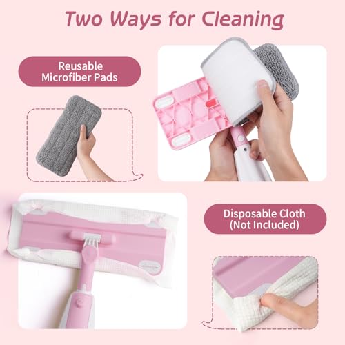 Hilsoeet Kids Spray Mop Pink, Real Working Water-Spraying Toy, Montessori Mini Mop with 2 Microfiber Washable Pads, Toddler Cleaning Set for Floor, Christmas Birthday Gifts for Age 3 4 5 6 7 8
