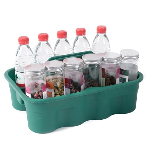Matthew Large Plastic Tote Tool & Deluxe Supply Cleaning Caddy with Handle Portable Shower Basket Storage Caddy for Cleaning Products Organizer,Take-Out Coffee/Soft Drink,Bath Multi Use - Green