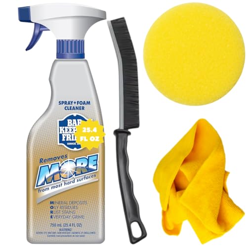 Bar Keepers Friend 1PACK BUNDLE MORE Spray Foam Cleaner (750ml) with Sponge, Microfiber Cloth & Crevice Cleaning Brush