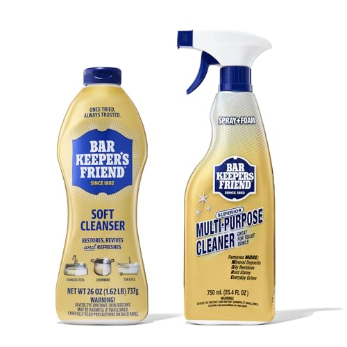 Bar Keepers Friend Soft Cleanser 26 oz + Spray & Foam Multipurpose MORE Spray Cleaner 25.4 oz, Multi Purpose Cleaner Bundle, Removes Grease, Rust Stains, Soap Scum & More in Home & Outdoors