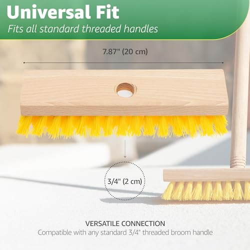 Deck Scrub Brush Head 7.87" - Heavy Duty Concrete & Wooden Deck Scrub Brush With Hard Nylon Bristles