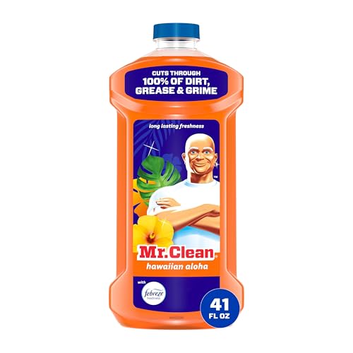 Mr. Clean All Purpose Cleaner, Mop Soap, Floor Cleaner for Mopping Home, Bathroom, & Kitchen, Cleaning Liquid for Mop & Bucket, Cleaning Supplies, Multi-Surface Dilutable, Hawaiian Aloha, 41oz