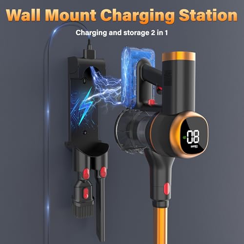 Tikom V500 Cordless Vacuum Cleaner for Home, 40000Pa/450W Stick Vacuum with LED Touch Screen, Charging Wall Dock, Anti-Tangle, Lightweight Handheld Vacuum for Pet Hair, Hard Floor, Carpet