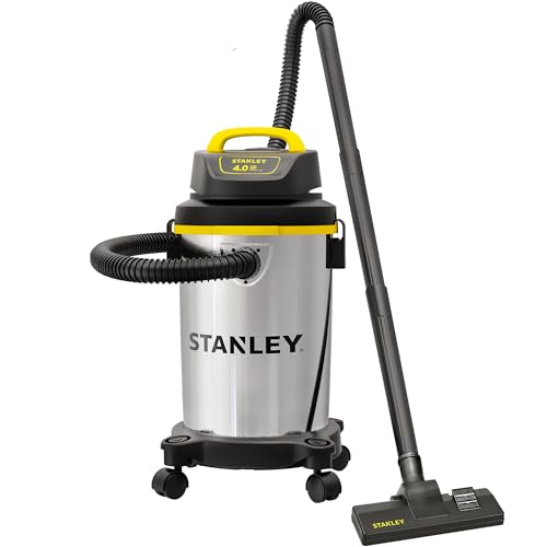 Stanley - SL18129 Wet/Dry Vacuum, 4 Gallon, 4 Horsepower, Stainless Steel Tank Silver+yellow