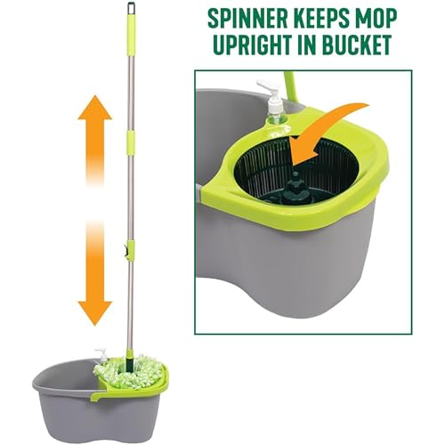 Pine-Sol Spin Mop and Bucket Set - Microfiber Mop Head with Extendable Handle and Easy Wring Bucket - Multi Surface Floor Cleaning System for Wet Mopping
