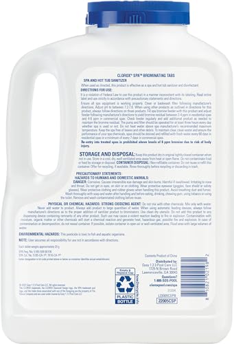 Clorox® Pool&Spa™ Spa Bromine Tablets- Bromine Tablets for Spa & Hot Tub, Low-Odor Sanitization, Kills Bacteria, Restores Water Clarity, Slow-Dissolving, 5LB (Pack of 1)