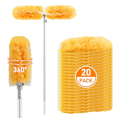 SetSail 6 ft Extendable Duster Handle with 20 Refills, Compatible with Swiffer Dusters for Cleaning Disposable Duster Refill Multi Surface 360° Duster Cleaner Kit for Ceiling Fan, Blind, Furniture