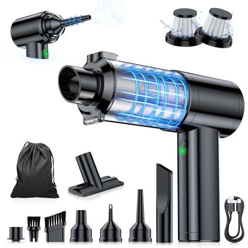 MZHSMZHR Car Vacuum Portable Cordless, 35000Pa High Power Brushless Motor Handheld Vacuum, 6-in-1 Rechargeable Mini Cleaner with Air Duster for Car, Home, Pet Hair, Keyboard, Graphite Grey