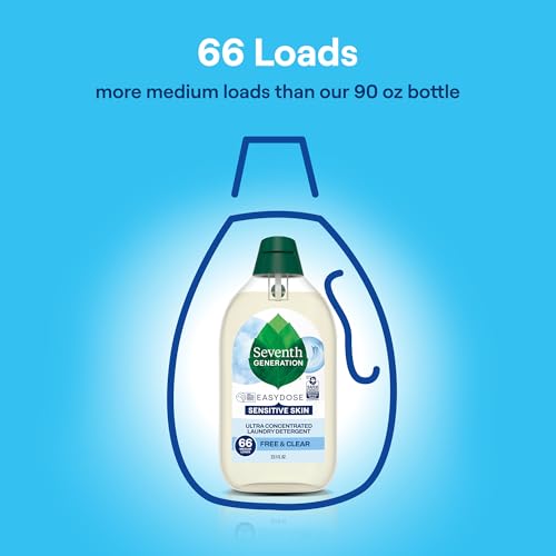 Seventh Generation Ultra Concentrated Free & Clear Laundry Detergent, 23.1 fl oz, 2 Pack, No Dyes or Fragrance, EasyDose Cap, Sensitive Skin Liquid Laundry Soap Targets Stains and Everyday Messes