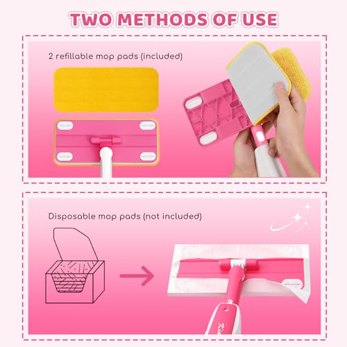 Bluocean Kids Spray Mop - 30 Inch, 420ml Large Water Tank, Effective Cleaning Tool & Fun Montessori Toy, Pretend Play Housekeeping Set Toddlers Love (Magenta)