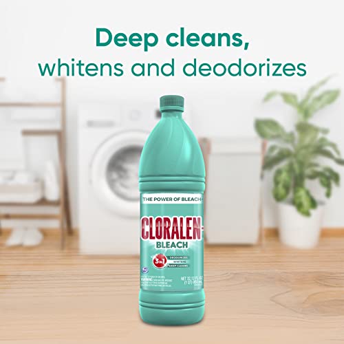 Cloralen Household Cleaning Liquid Bleach - 32.12 fl oz - 3-in-1 Multipurpose Cleaner for Laundry, Bathroom & Kitchen - Deodorizes, Whitens & Deep Cleans