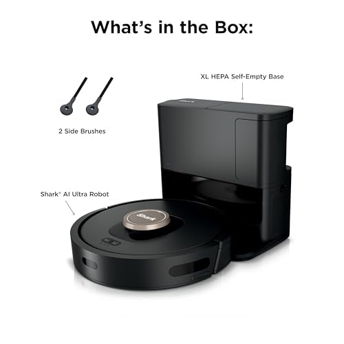 Shark AV2501AE AI Robot Vacuum with XL HEPA Self-Empty Base, Bagless, 60-Day Capacity, LIDAR Navigation, Perfect for Pet Hair, Compatible with Alexa, Wi-Fi Connected, Carpet & Hard Floor, Black
