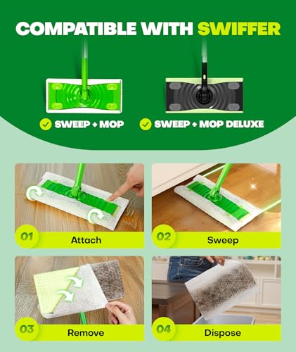 60 Count Dry Sweeping Cloths Refills for Swiffer Sweep + Mop, 4X Clean Power Sweeper Mop Pads to Clean Hair, Dirt, Dust, Disposable Unscented Dry Cloths Refills for Mopping Home, Bathroom, Kitchen