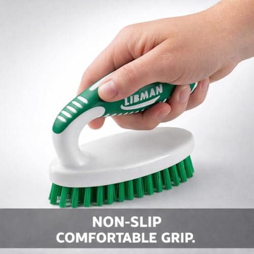 LIBMAN Small Scrub Brush - Heavy Duty Scrub Brush with Strong Stiff Bristles - 3 Pk Durable Cleaning Brushes for Cleaning Bathroom, Kitchen, Floor, Shower, Sink, Tub, Carpet - PET Bristles