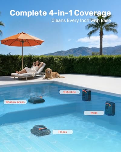 Gosvor LiteVac G1 Pool Vacuum for Inground & Above Ground Pools, Up to 200 Mins, Floor/Wall/Waterline/Shallow Area Cleaning with Smart Navigation, 15.2 lbs Lightweight, Double Filtration, Orange