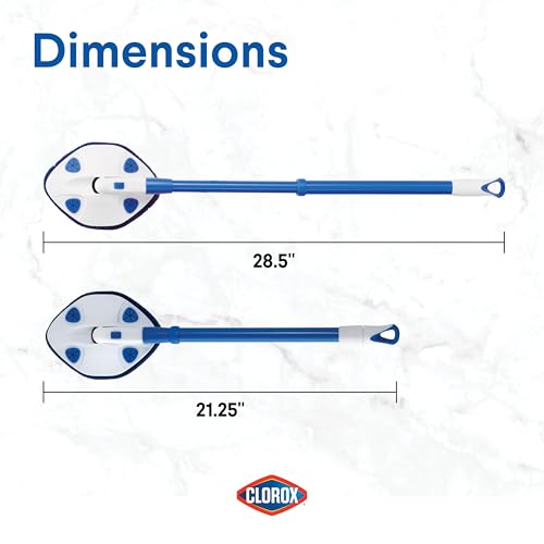 Clorox Extendable Tub & Tile Scrubber with Polyurethane Head – Heavy Duty Bathroom Cleaning Brush with Bonus Refill, Pivoting Head, Replaceable Pad, Works with Clorox Wipes