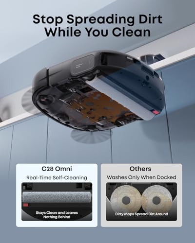 eufy C28 Robot Vacuum and Mop Combo,15,000 Pa Suction, HydroJet Always Fresh Roller Mop, Upgraded from X10 Pro, Zero-Tangle Design for Pet Hair, Auto Mop Washing&Drying, Self-Emptying&Refilling