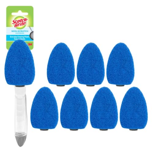 Scotch-Brite Non-Scratch Dishwand Kit, Includes 1 Wand & 8 Refill Pads, Keep Hands Out of the Mess, Blue