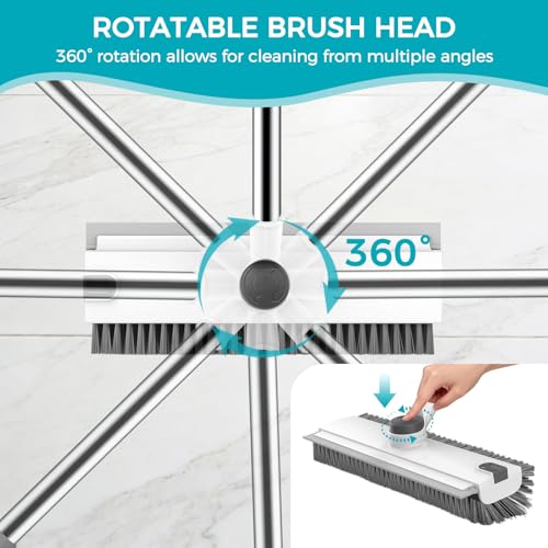 SetSail Floor Scrub Brush, 3 in 1 Floor Scrub Brush with 54-in Adjustable Long Handle and Scraper Heavy Duty Stiff Bristle Floor Scrubber for Cleaning Shower Bathroom Kitchen Patio Garage, Grey&White