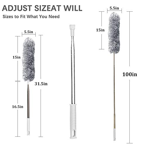 DELUX Microfiber Feather Duster Extendable Duster with 100 inches Extra Long Pole, Bendable Head & Long Handle Dusters for Cleaning Ceiling Fan, High Ceiling, Blinds, Furniture & Cars Gray