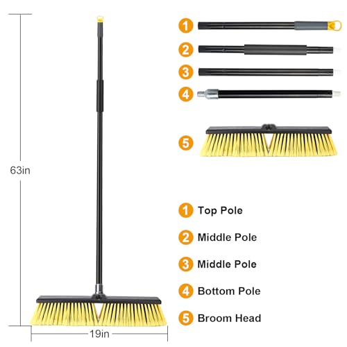 KeFanta 18 Inches Push Broom Outdoor- Heavy Duty Broom with 63" Long Handle for Deck Driveway Garage Yard Patio Warehouse Concrete Floor Cleaning