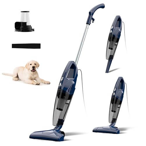 Sancorp Vacuum Cleaner for Home Powerful Suction Lightweight Self-standing 16.4ft Cord HEPA Filter 3-in-1 Handheld with 180°Left-Right Steering for Pet Hair Hard Floors Vinyl Carpet Car Office (VA001)