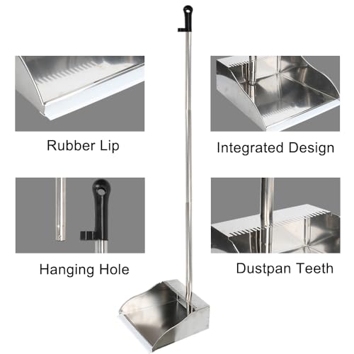 Stainless Steel Dustpan Metal Dustpan with Handle Heavy Duty Dust Pan Upright Dust Pan for Home Office Lobby
