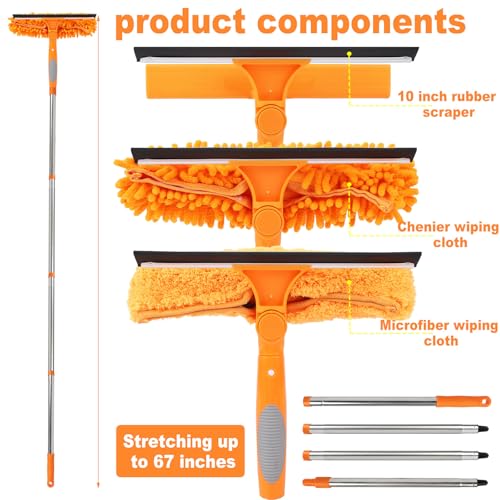 Lemosyu Professional 67" Window Squeegee, 3-in-1 Rotatable Squeegee for Window Cleaning with Extension Poles, Window Cleaner Tool Kit for Indoor & Outdoor High Windows and Car Glass