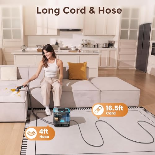 DEVOAC C8 Portable Carpet Upholstery Spot Cleaner Machine with Versatile Tools, Self-Cleaning, Powerful Suction, Pet Stain Remover, Car and Auto Detailer (Cyan)