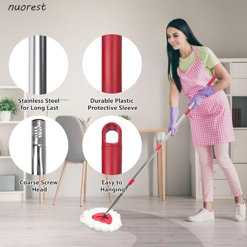 Nuorest Spin Mop Replacement Set for O-Ceda EasyWring 1-Tank System, Includes 2 Microfiber Mop Heads, 1 Adjustable Spin Mop Handle (30"-58"), 1 Spin Base, Floor Cleaning(No Bucket)