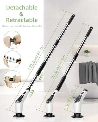 Lichffy Electric Spin Scrubber, Cordless Floor Scrubber Machine with 8 Cleaning Pads & Telescopic Handle, Bathroom Scrubber for Cleaning Tile Grout Tub Shower Floor Window Carpet, White-rx2...